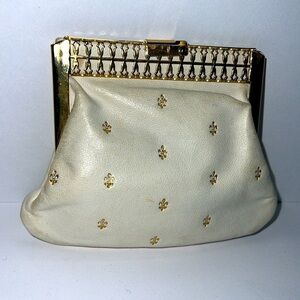 White Italian Leather Vintage Coin Purse Wallet Goldtone Hardware